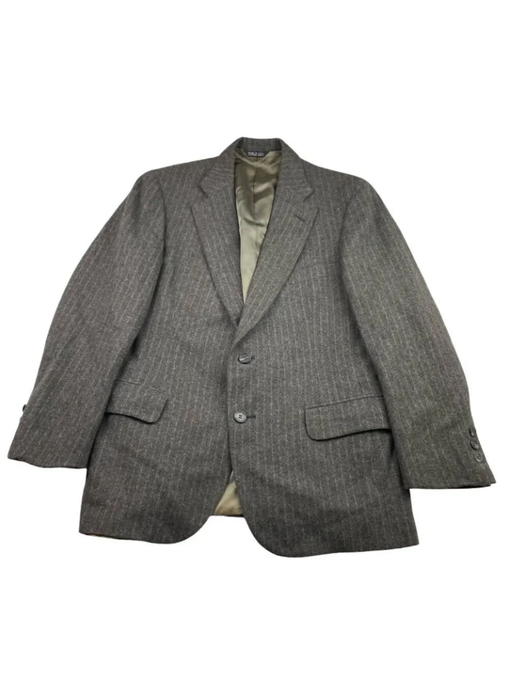 VTG Ralph Lauren Chaps Men's Wool Flannel Blazer Brown Railroad Stripe •USA• 40S